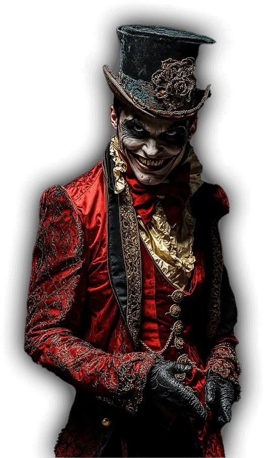 Red Ringmaster Promo Sinister ringmaster in red coat at OR haunted house