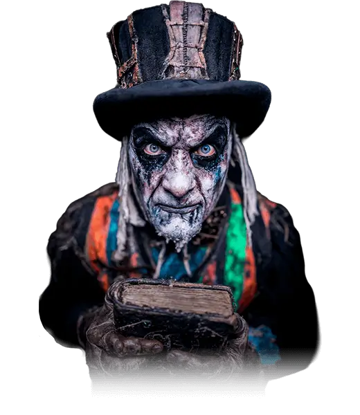 Gravekeeper Portrait – Scaregrounds Victorian undertaker character inside Portland haunted attraction