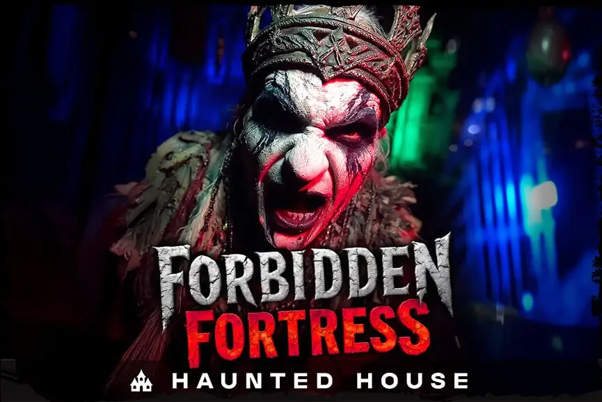 screaming warlord inside Forbidden Fortress haunted house in Portland Oregon
