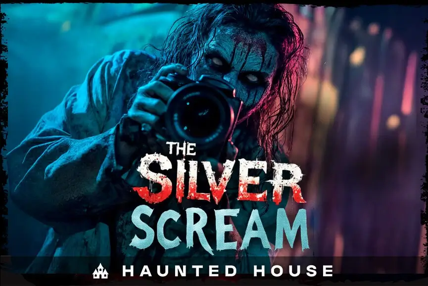 undead filmmaker photographing victims in The Silver Scream haunted house Portland OR